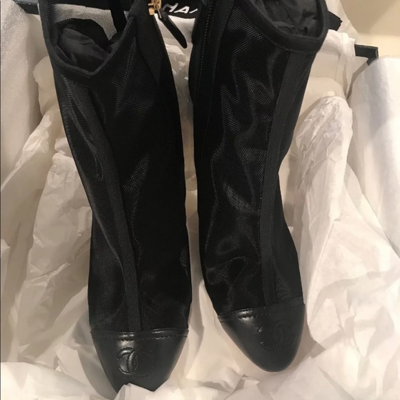 Chanel NIB Women’s Lambskin & Mesh Black booties - Picture 2 of 8